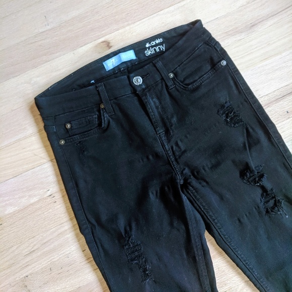 7 for all Mankind b(air) black ripped skinny - Picture 3 of 7